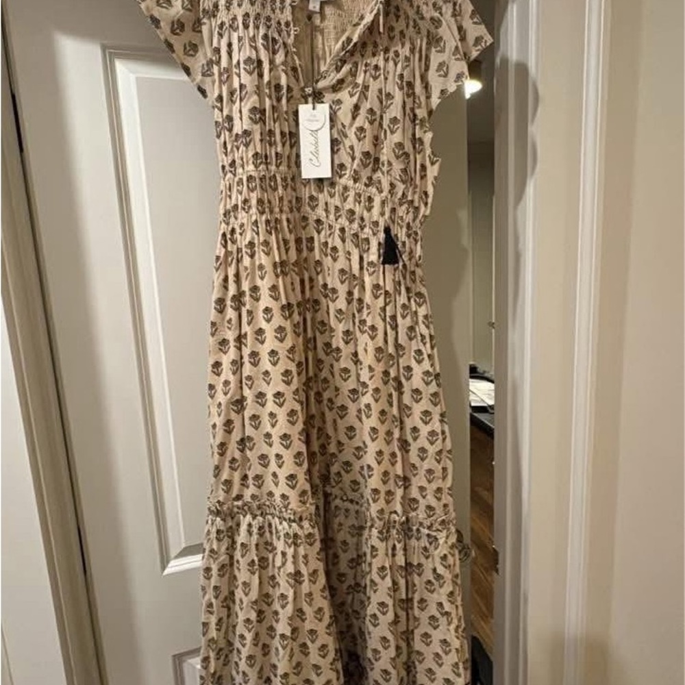 Cleobella Cream Tiered Maxi Sundress with Notched Collar